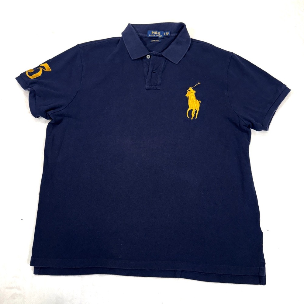 Polo Ralph Lauren Polo Shirt Mens XL Navy Big Pony Logo #3 Patch Custom Slim Fit